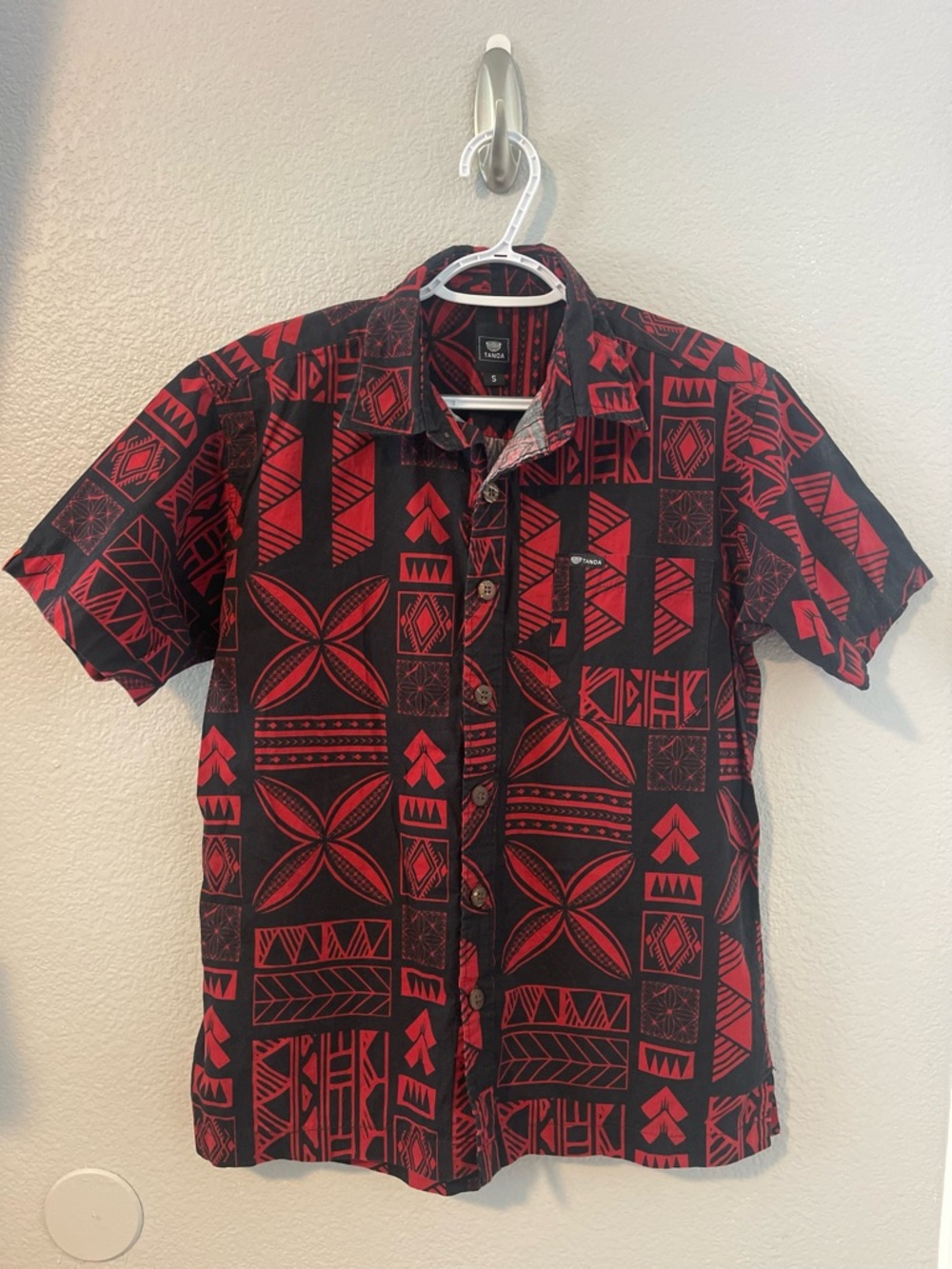 Tanoa / Polynesian - Men’s Red & Black Tribal Button-Down Shirt